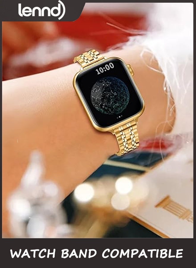 LENND Slim Watch Band Compatible with Apple Watch 41mm 45mm 42mm 44mm 40mm 38mm Metal Stainless Steel Watchband Suitable for iWatch 10/9/8/7/6/5/4/3/2/1/SE Series Women Luxury Strap - Image 4